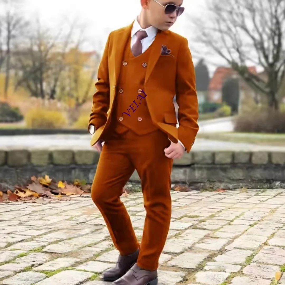 Boys Suit 3 Piece Set (Jacket Pants Vest) Formal Style Blazer for Kids Wedding Tuxedo Custom Colors 2-16 Years view 4
