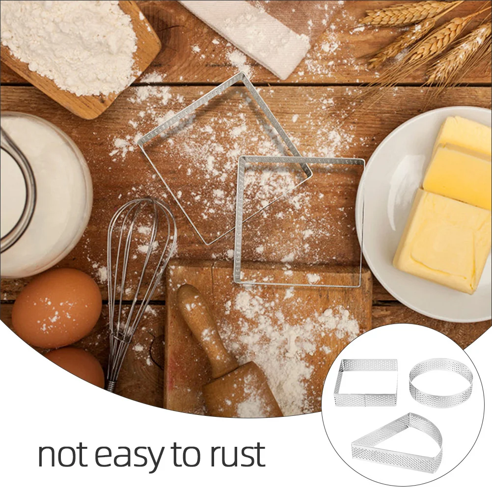 

3 pcs Stainless Steel Cake Mold Square Round Triangle Baking Mould For Diy Dessert Mousse Baking Tools Kitchen Bakeware