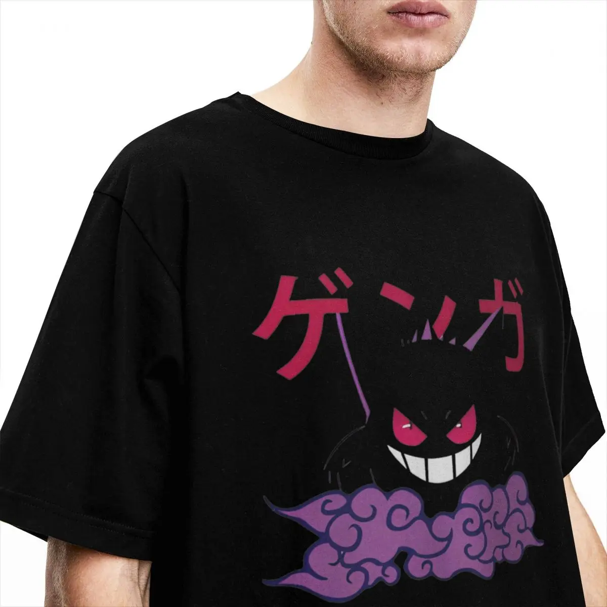 T-Shirt Pokemon Gengar, Hip Hop, Manches Courtes, Vintage, Été, Coton, Col Ras du Cou, Respiré