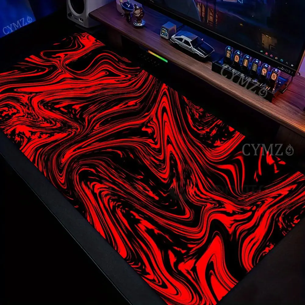 Rote Kunst, abstraktes fließendes Muster, Mauspad, Schreibtischunterlage mit genähtem Rand, rutschfest, langlebiges PC-Zubehör, Gaming-Matten, Mauspad-Teppich