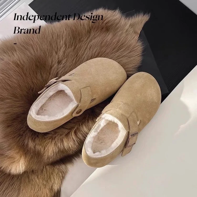 Shoes Woman Flats Round Toe Casual Female Sneakers Slip-on Loafers Fur Dress Winter Retro Slip On New Lace-Up Rubber Flock Leisu