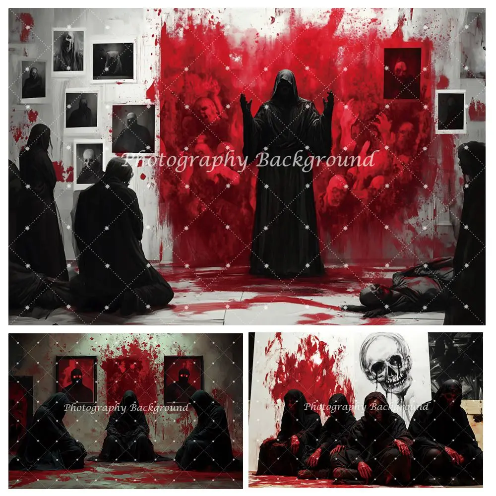

Bloody Room Grim Reaper Backdrop for Halloween Decoration Skull Undead Portrait Vampire Party Photography Background Photostudio