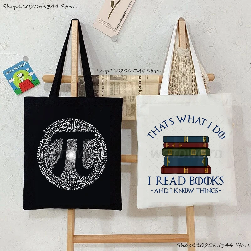 Funny Maths Canvas Tote Bags Women Men Mathematician Harajuku Pattern Shopping Bag Books Lover Bookworm Design Handbag Gifts