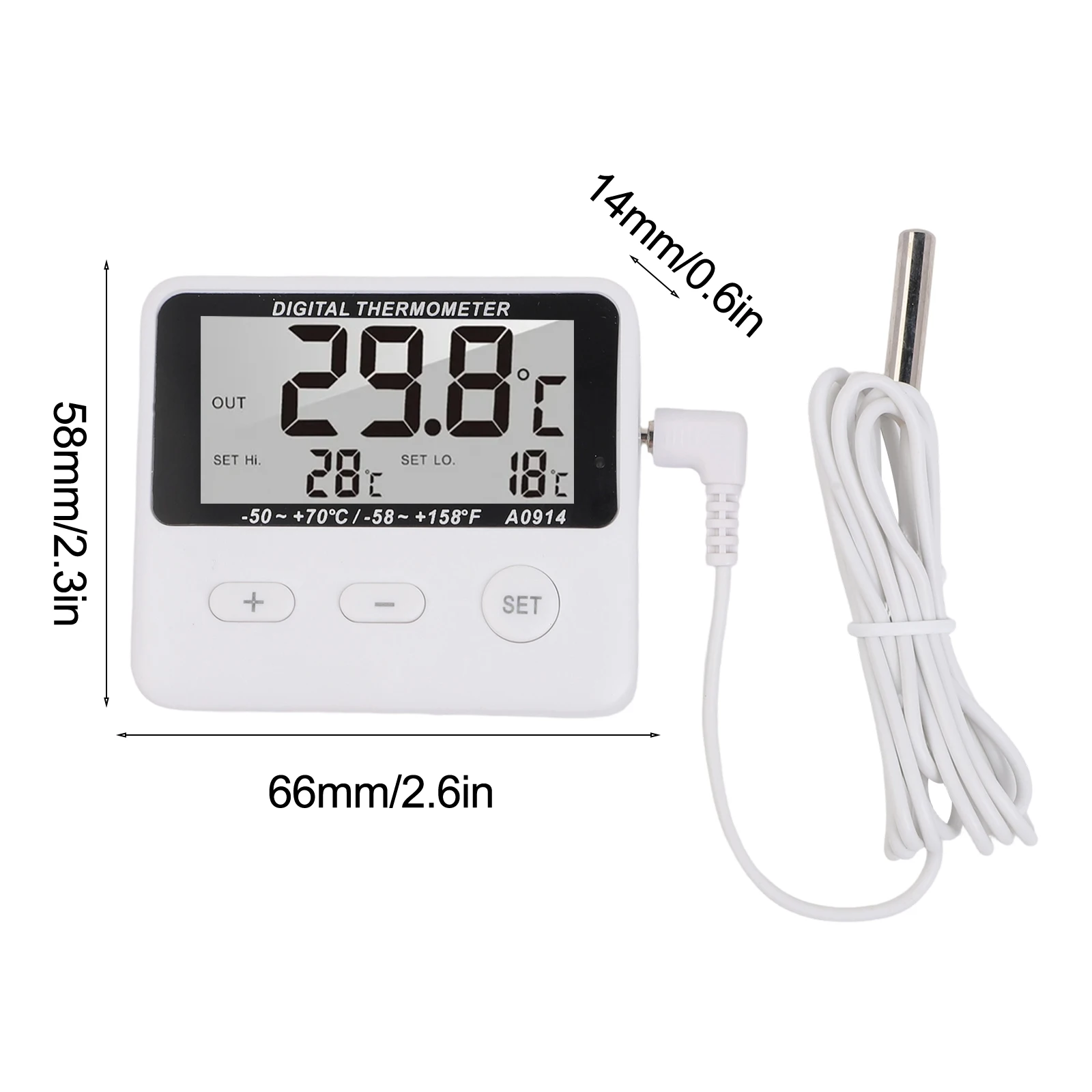 Thermometer With External Sensor White Plastic Metal For Refrigerator Kitchen Food Storage Temperature Monitor Tool