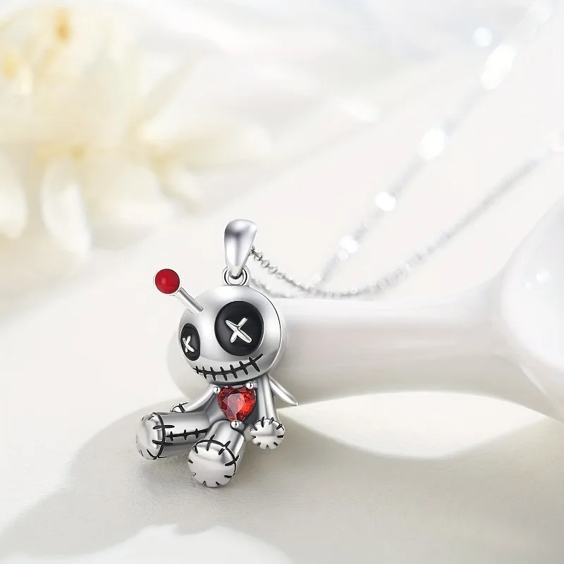 Halloween Curse Doll Necklace Earring for Women Creative Cartoon Gothic Red Heart Doll Jewelry Accessories Halloween Party Gifts