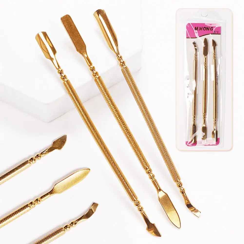 Wysokiej jakości narzędzia do zdobienia paznokci szpiczaste krawędzie odpychacze do skórek wzór wytłoczony środek do usuwania skórek ze stali nierdzewnej dla obu płci