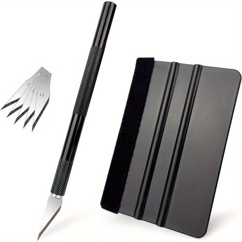 Black Vinyl Wrap Kit Window Film Tinting Application Kit with Felt Squeegee Craft Knife And 5pcs Blades Vinyl Wrap Applicator