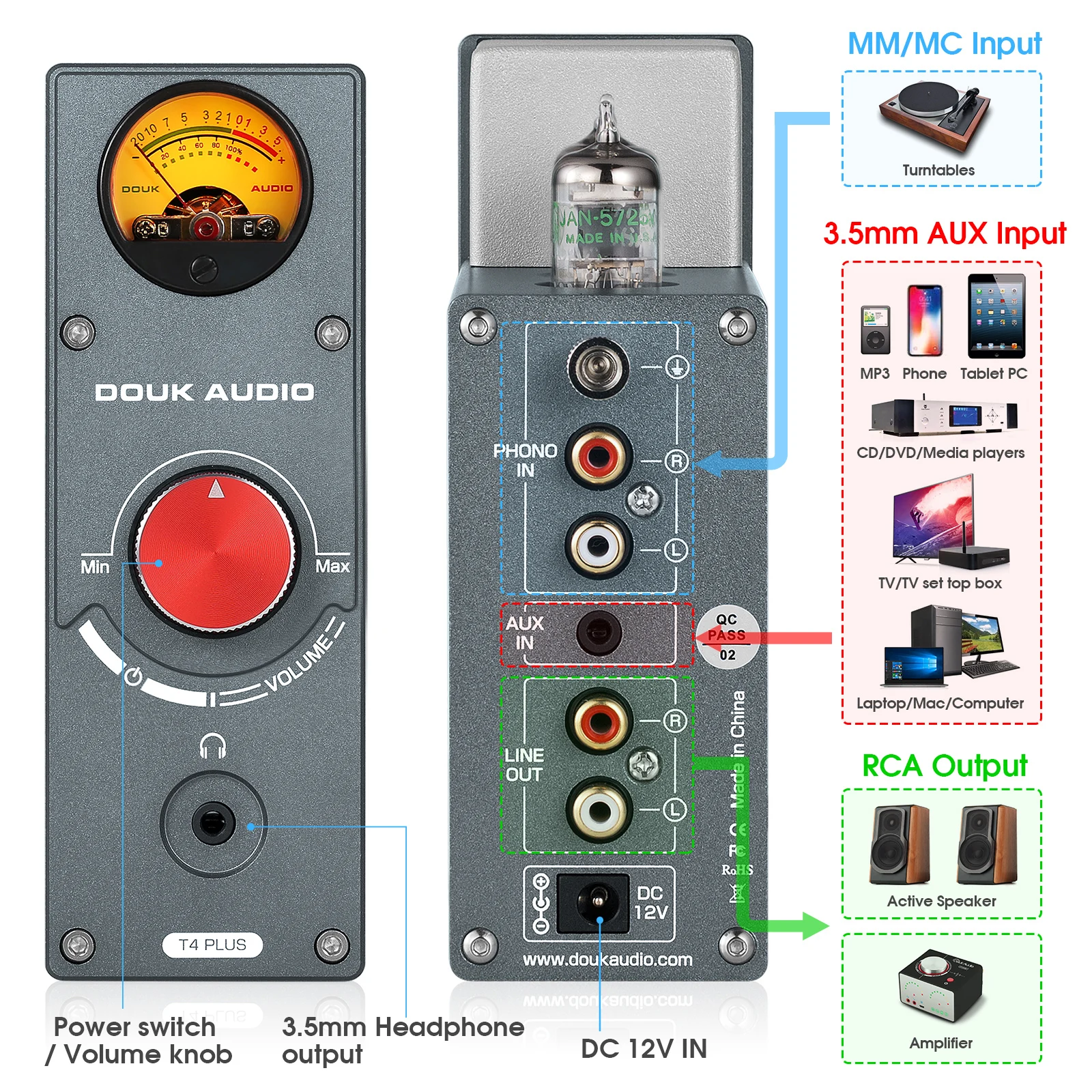 Douk Audio JAN5725 préampli Phono à Tube sous vide pour platines MM/MC préampli Audio stéréo domestique amplificateur de casque avec VU mètre