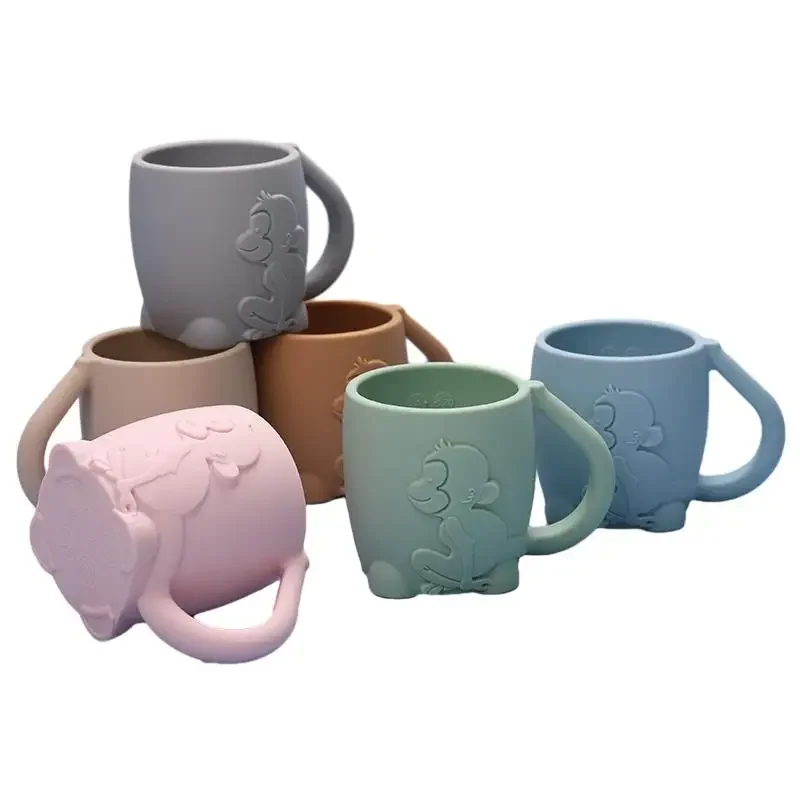 Eco-Friendly Ceramic Tableware Set Silicone-Coated Baby Training Water Cups with Sleeve Open Drinking Cups for Feeding Food