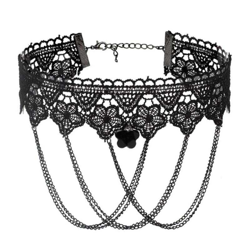 N5KA Lace Choker Necklace for Women Girl Lace Neck Chain Punk Lace Choker Statement Collar Chain