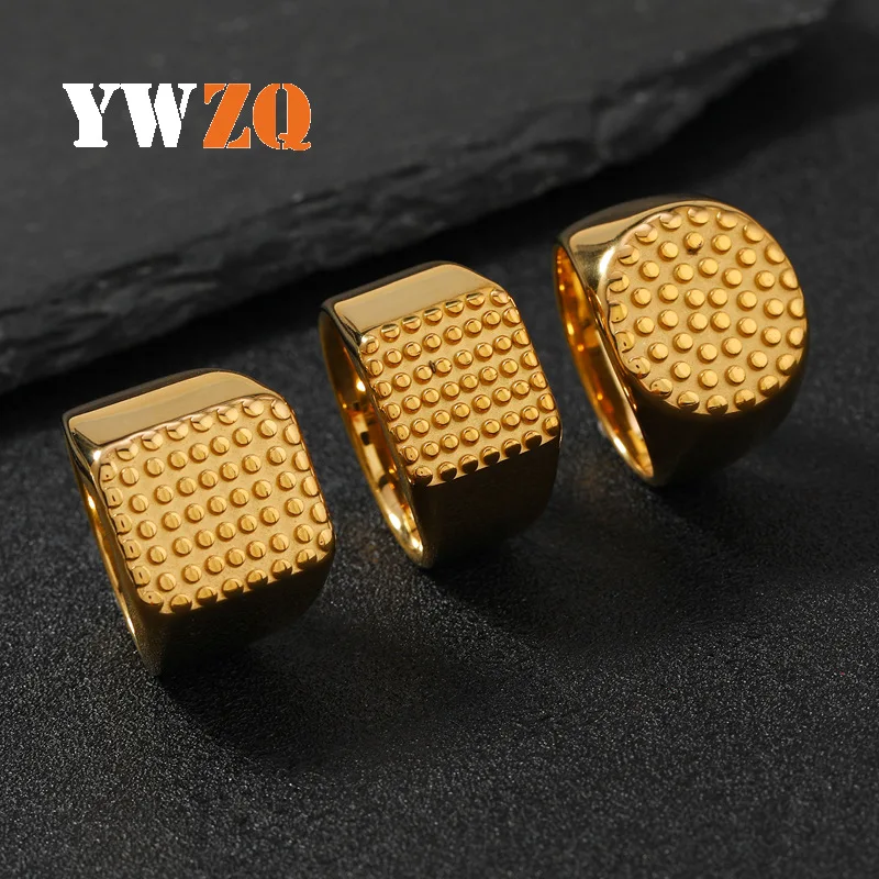 1pcs Hot Selling Stainless Steel Ring For men, Fashionable And Personalized casting, Geometric Polka Dot Plated 18k Gold Ring