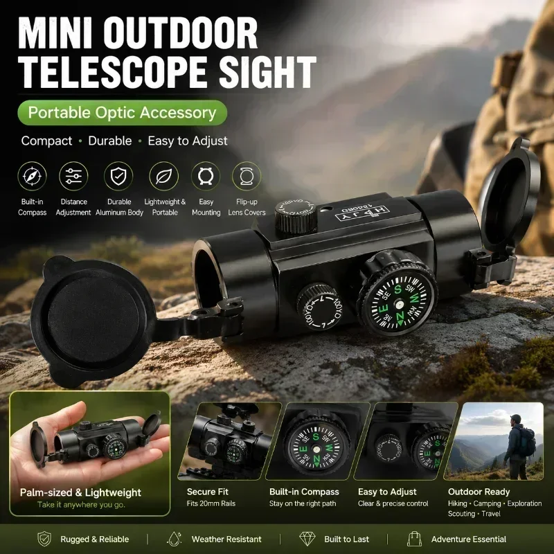 1X40RD Optische Beobachtungseinheit aus Kunststoff mit externer Montage, Kompass, Outdoor-Hobby-Zubehör, Klappbare Linsenabdeckung für 20mm-Schiene – Detail 2