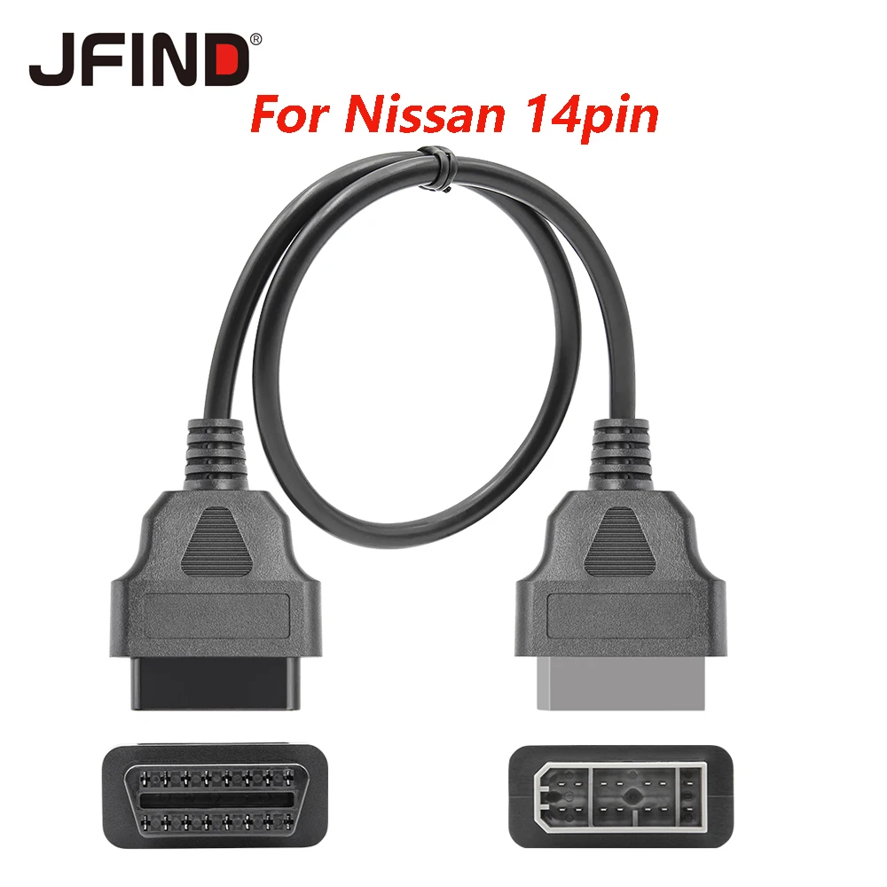 OBD Cable 14pin for Nissan to OBD2 16Pin Connector 14 PIN To 16 Pin Older Car OBD2 Diagnostic Connector Adapter Interface