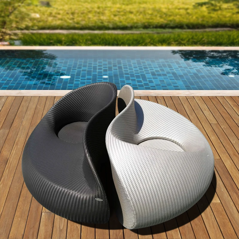 Couple casual rattan chair round bed combination