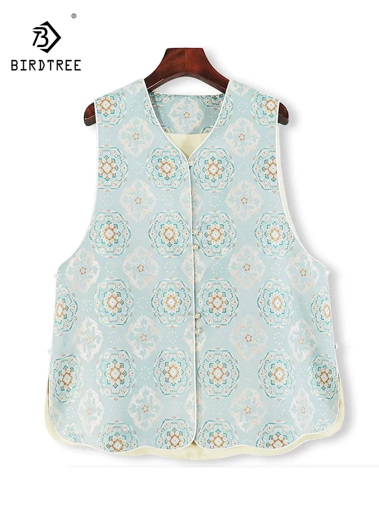 

Жилет BirdTree-50MM из шелковой парчи с цветочным узором, элегантный, с круглым вырезом, без рукавов, женский, в новом китайском стиле, свободного кроя, весна 2026, T61889CC