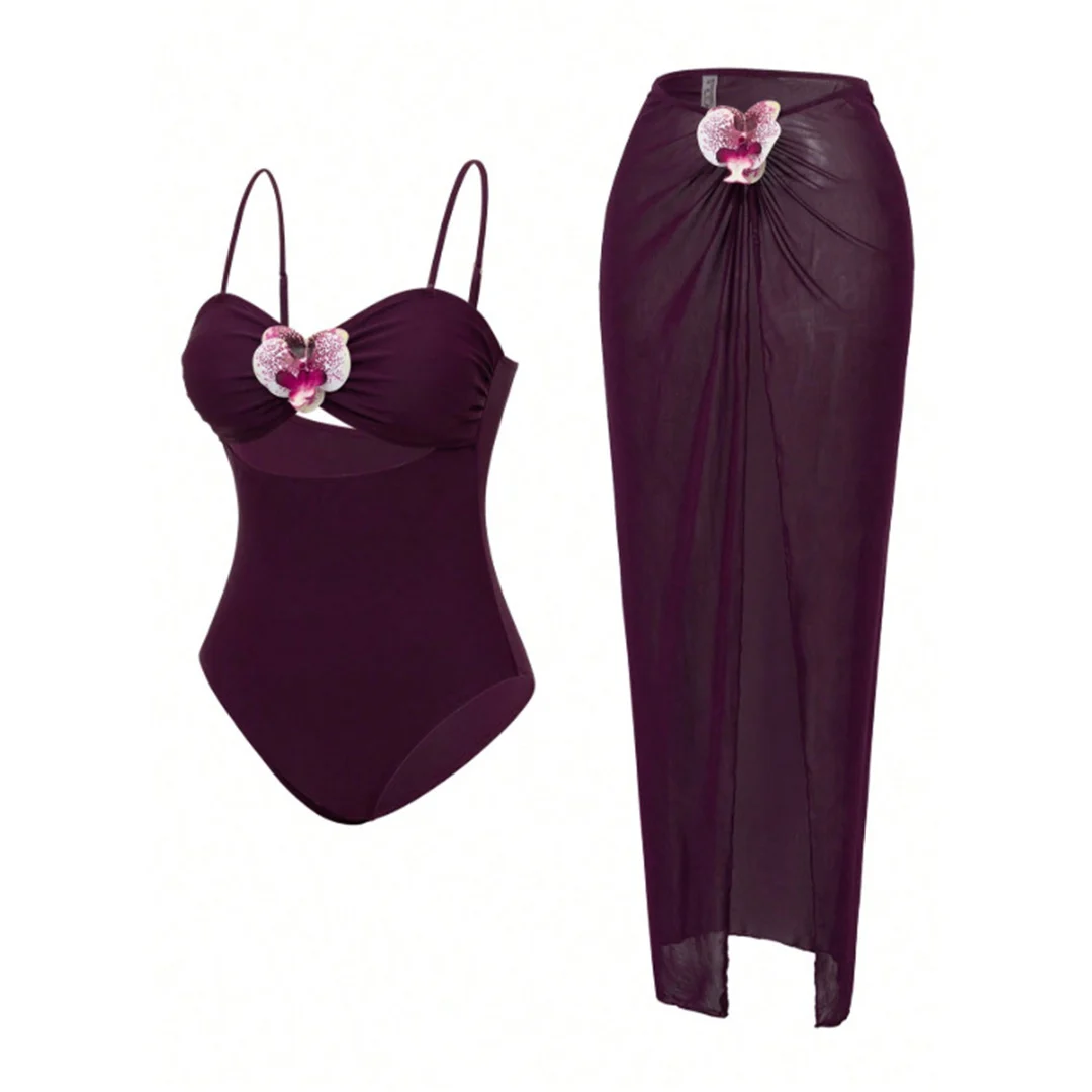 S - XL Neuer 3D-Blumen-Badeanzug mit Rock, einteiliger Badeanzug für Damen, hoch geschnittene Beine, Monokini, Badebekleidung, Badeanzug, Modell V8018 – Detail 3