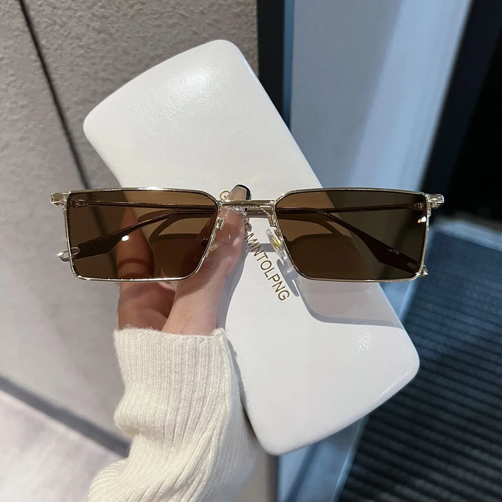 KLASSNUM Vintage Sunglasses Metal Retro Sun Glasses Narrow Rectangle Eyeglasses Rectangular Eyewear For Daily Outdoor Men Goggle