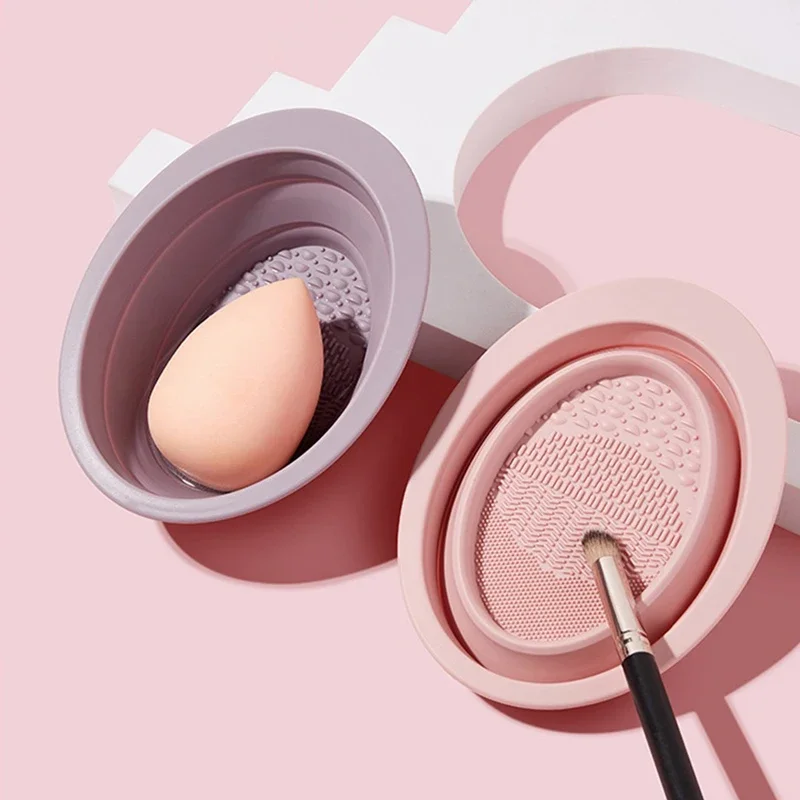 Tazón de Silicona para Limpiar Brochas de Maquillaje, Limpiador de Brochas Cosméticas, Tapete de Limpieza de Brochas de Maquillaje, Estilo Coreano, Multifuncional