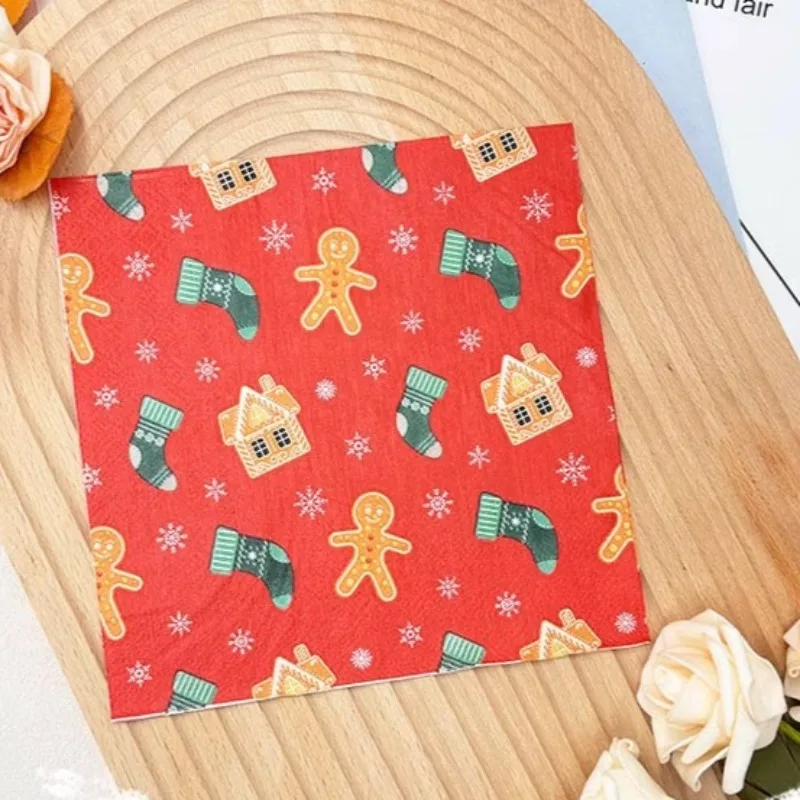 10/20 قطعة 33 سنتيمتر 2 طبقة جديد عناصر عيد الميلاد المناديل الزنجبيل رجل عيد الميلاد الجوارب الأحمر مناشف الحفلات DIY Decoupage ورقة