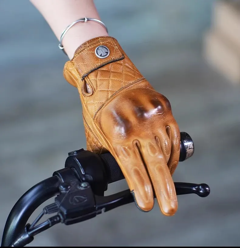 

Uglybros Ретро кожаные мотоциклетные перчатки с полным пальцем Мужские ретро перчатки для верховой езды Вождение мотоцикла