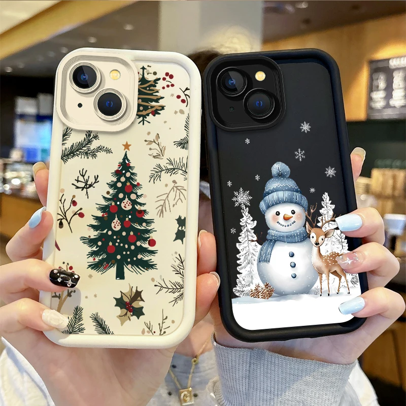 New Christmas Tree Snowman Graphic Case For iPhone 16 Pro Max Case 15 14 13 12 11 Pro XR X XS Max 8 7 Soft Liquid Silicone Cover