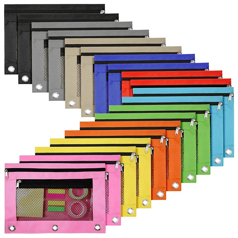 

20Pcs Pencil Case For 3 Ring Binder Zipper Pencil Pouch Case Bag With 2 Pocket Mesh Window Binder Pouch B