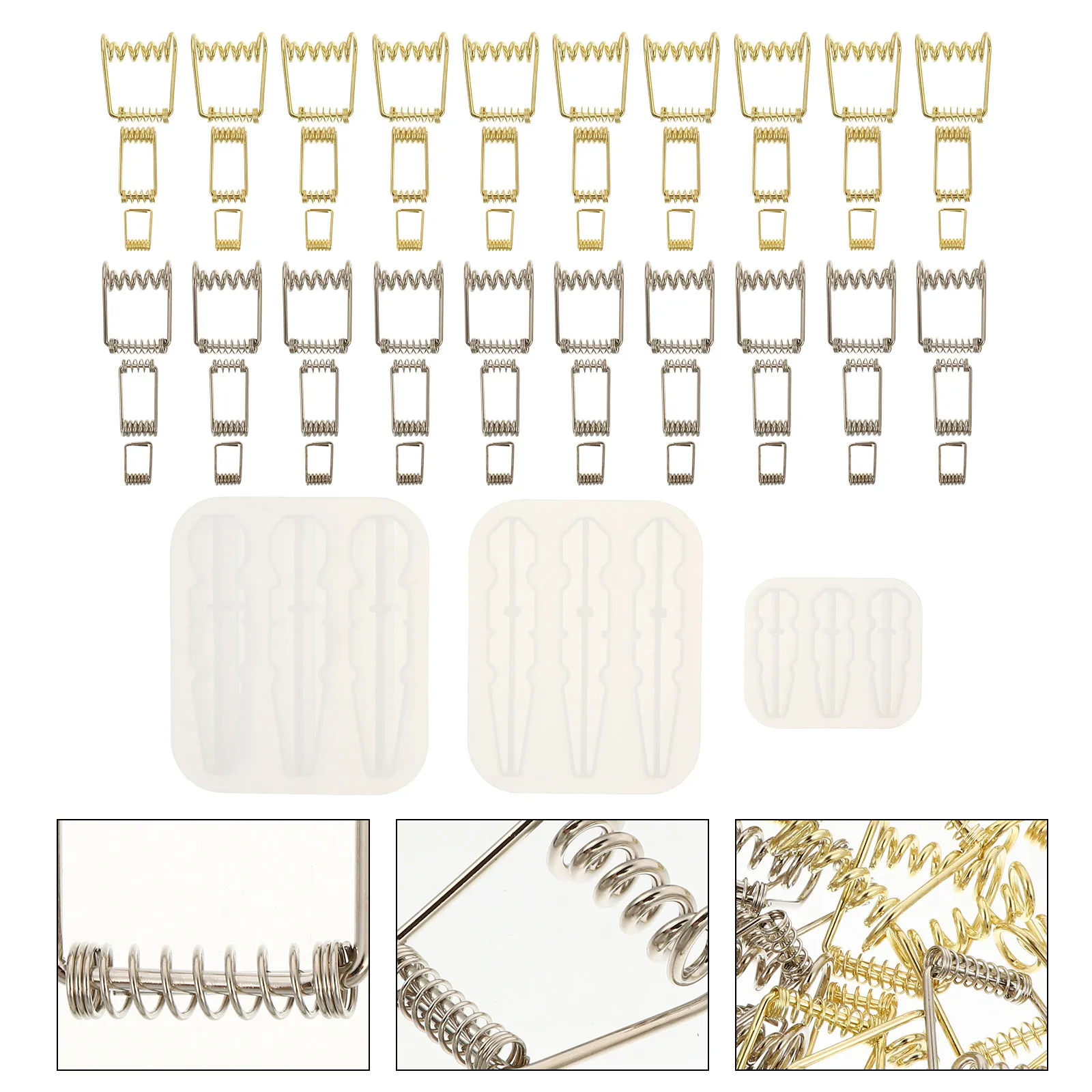 

3Pcs Silicone Photo Clip Mold Set with 60 Colorful Springs DIY Craft Postcard Holder Resin Mould Flexible Transparent Durable