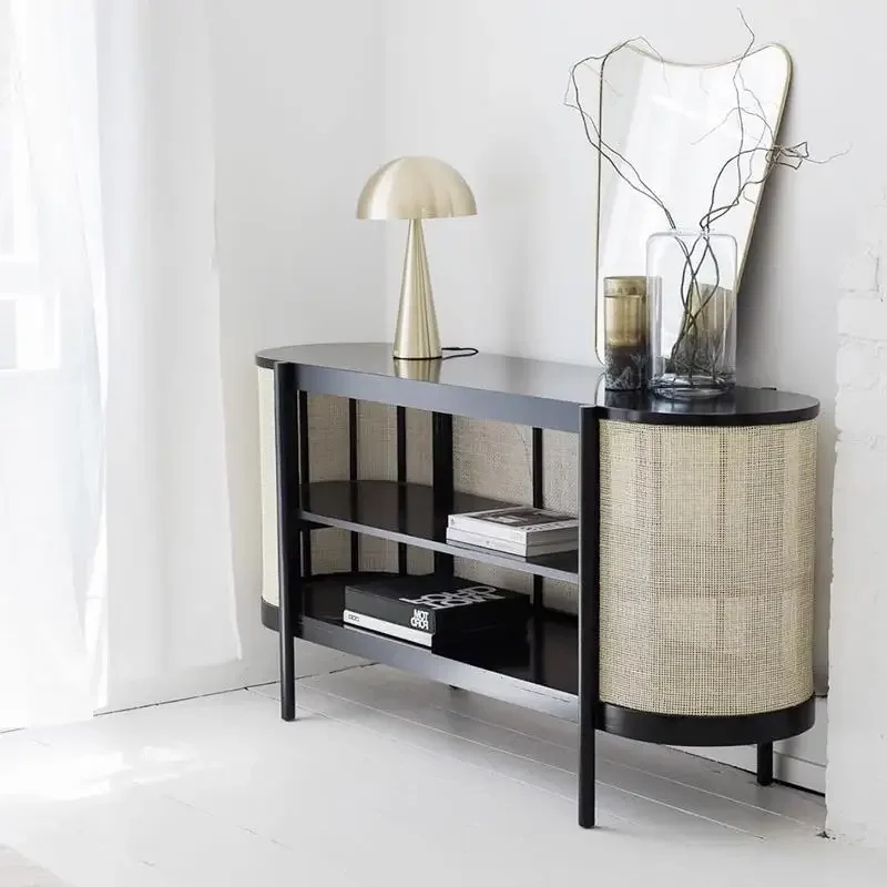 

Скандинавский сервант из массива дерева из ротанга, ретро-домашний настенный чайный шкаф, простой входной шкаф