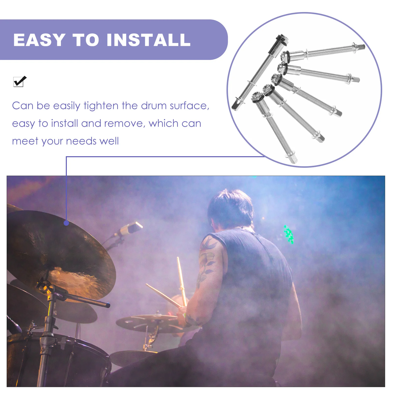 

6 Pcs Percussion Accessories for Drum Kit Snare Hardware Lugs Tension Screws Bass Drums Instrument Parts Rim