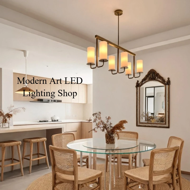 American Retro Style Rural Fabric Golden Chandelier Hotel Living Room Dining Room Light Luxury Decorative Lighting Fixtures LED