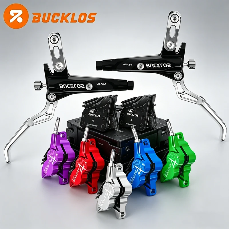 

BUCKLOS E-Bike MTB Hydraulic Disc Brakes 4 Piston Oil Pressure Brake High Braking Power Stable 850/1550mm Hydraulic Brake Set