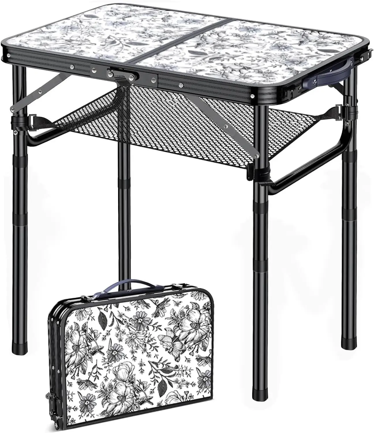 Mesa Plegable Portátil para Exteriores con 3 Alturas Ajustables, Mesa Auxiliar de Aluminio para Patio, Jardín, Piscina y Uso en Interiores