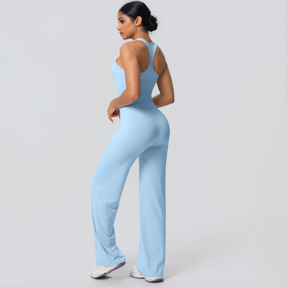 Frauen Sport Yoga Set Gym Schnell Trocknend Pfirsich Butt Yoga Hosen Einfarbig Schlank Schöne Zurück I-förmigen weste Yoga Set – Detail 33