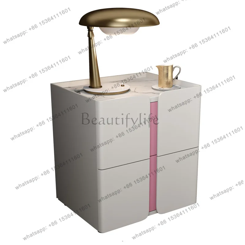 YJ Bedroom solid wood bedside table Modern minimalist rock slab storage cabinet Soft leather Nordic light luxury bedside table
