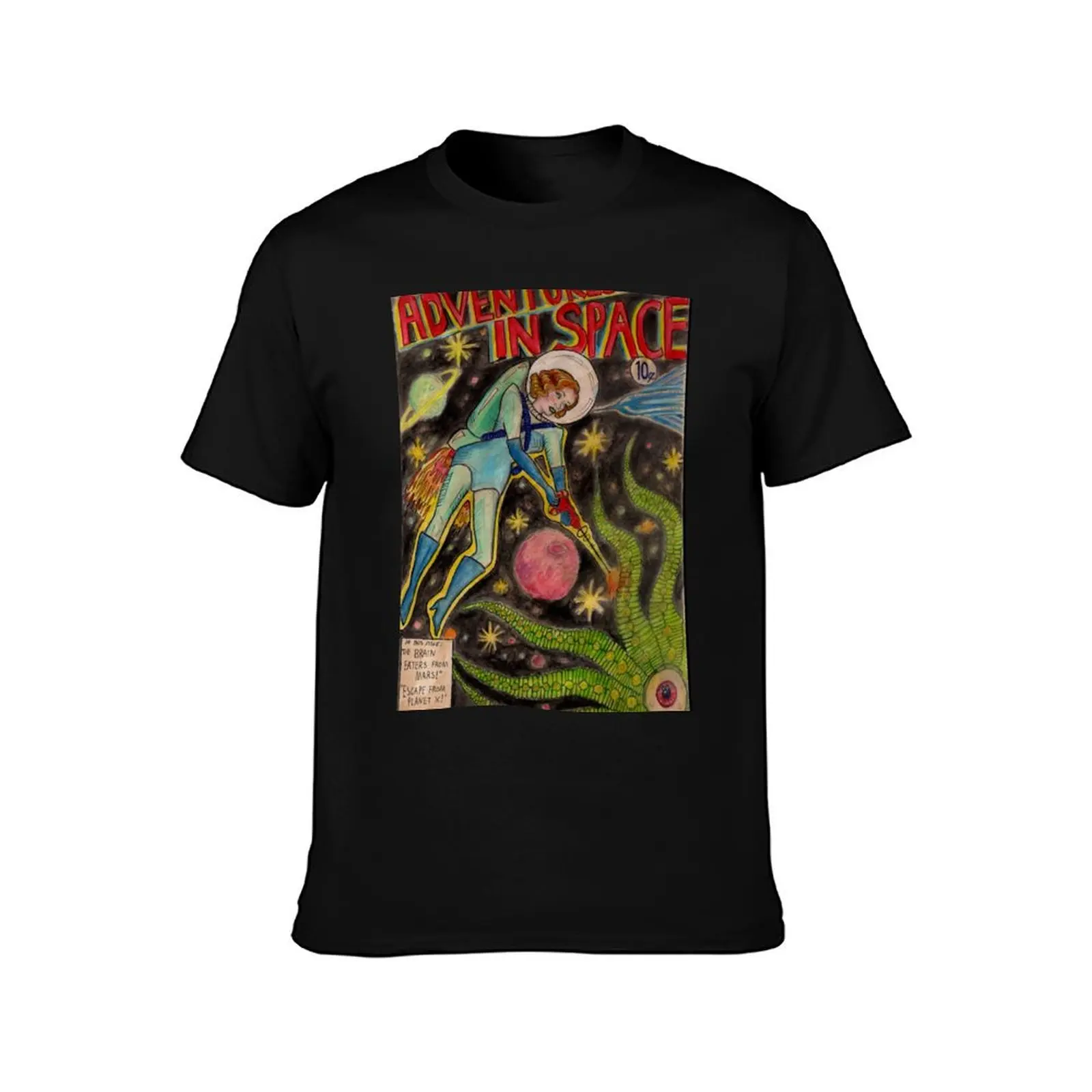 Vintage Science Fiction art 1950s Adventures in Space T-Shirt Casual Street Style Short Sleeve Tee