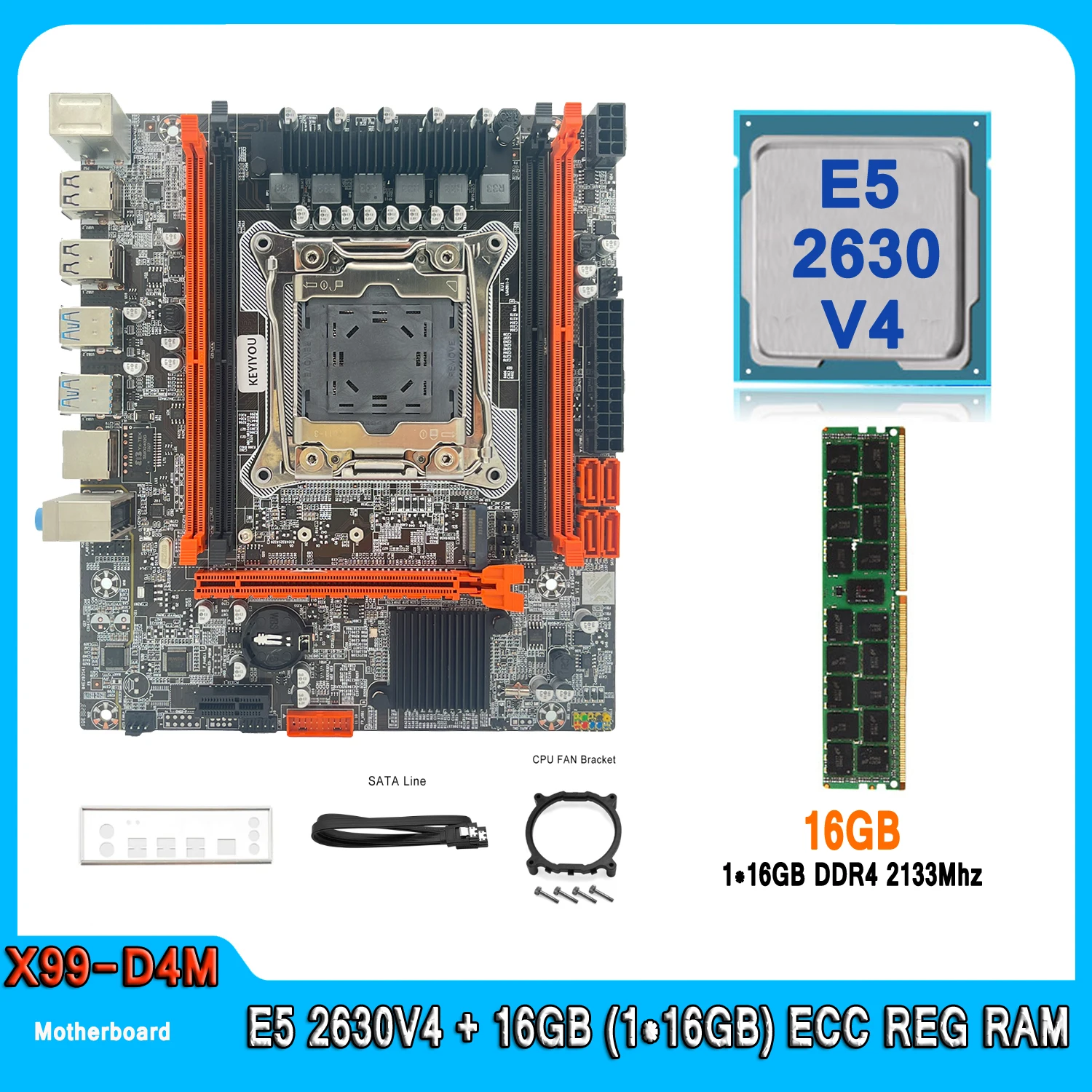 X99 D4M Motherboard LGA 2011-3 Kit Xeon E5 2630 V4 CPU With 1pc*16GB DDR4 2133MHZ ECC REG Memory 2630V4 Computer Motherboard Set