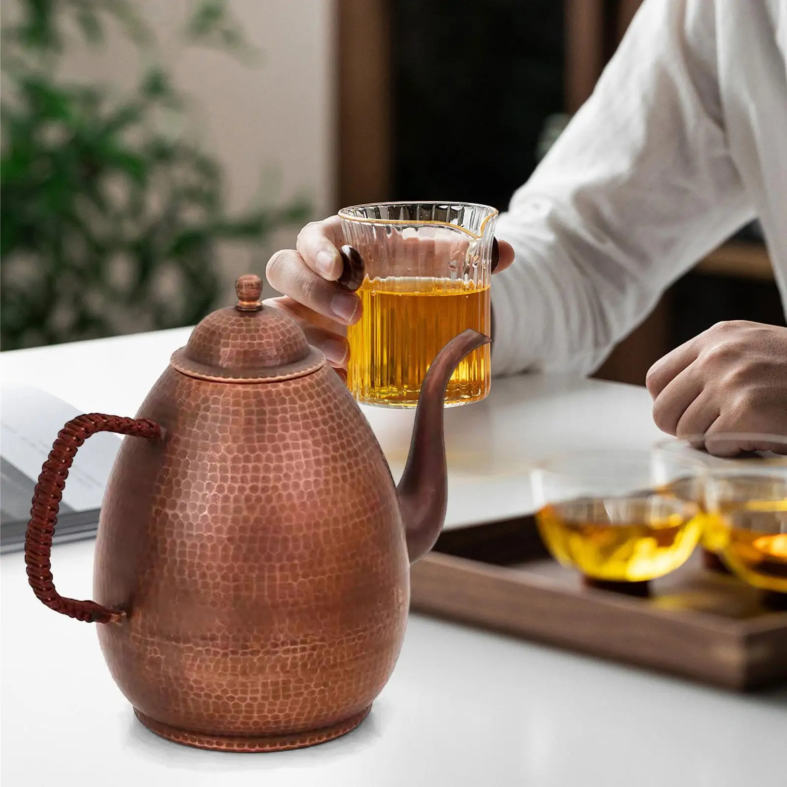 Copper Tea Pot 2L Water Boiler Jug Teaware Handcrafted Tea Infuser Coffee Pot for Restaurant Tea House Hotel Household Camping