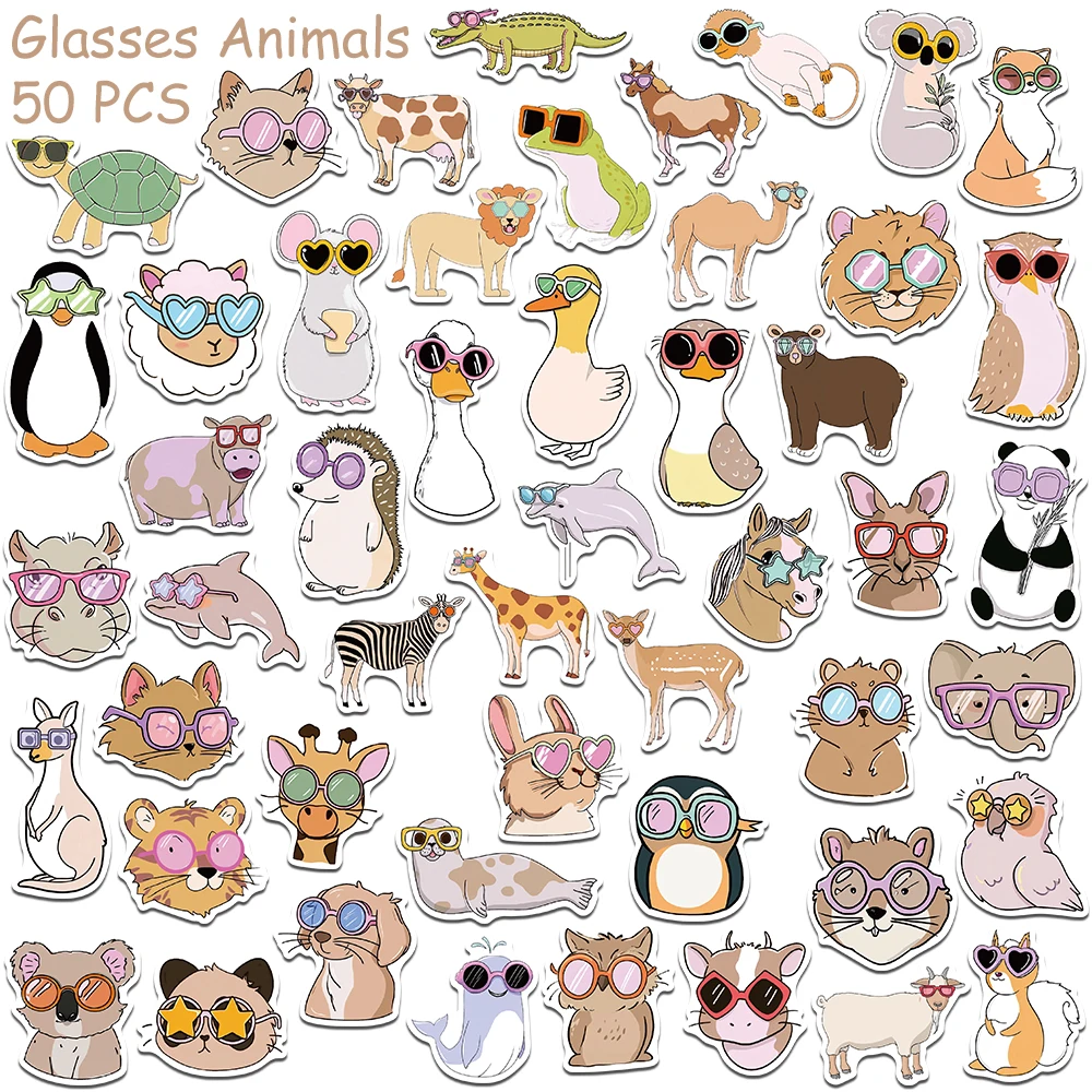 50 قطعة الكرتون لطيف نظارات الحيوانات ملصقات الشارات لأجهزة الكمبيوتر المحمول سجل القصاصات الأمتعة الغيتار خوذة DIY الكتابة على الجدران ملصقات الجمالية #5