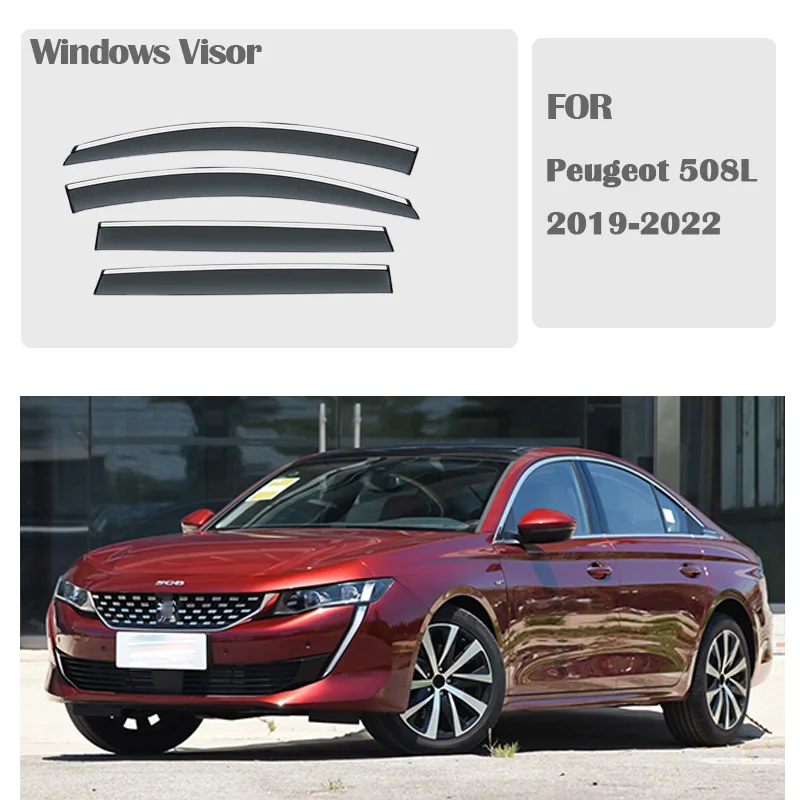 FOR Peugeot 508L 2019-2022 Window Visors Rain Guard Windows Rain Cover Deflector Awning Shield Vent Guard Shade Cover Trim