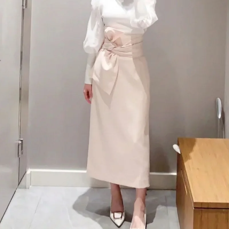 Kuzuwata Japanese Princess Kink Bandage Skirts Solid Color Slim Fit A-line Mujer Faldas 2024 Spring Half-length Temperament Jupe