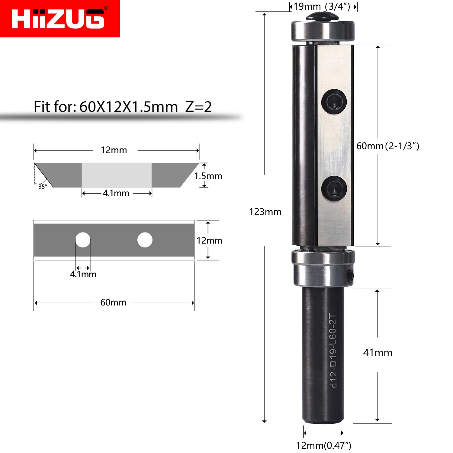 12mm Shank Flush Trim Router Bit Top & Bottom Bearings Pattern Template Trimming Router Bit Cutting Length 60mm Carbide Inserts