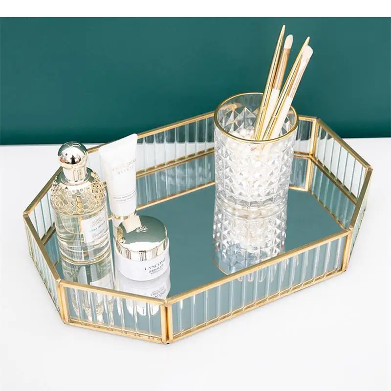 Transparent Glass Storage Tray Rectangular Decorative Organizer Tea Trays Jewelry Plate Cosmetic Box