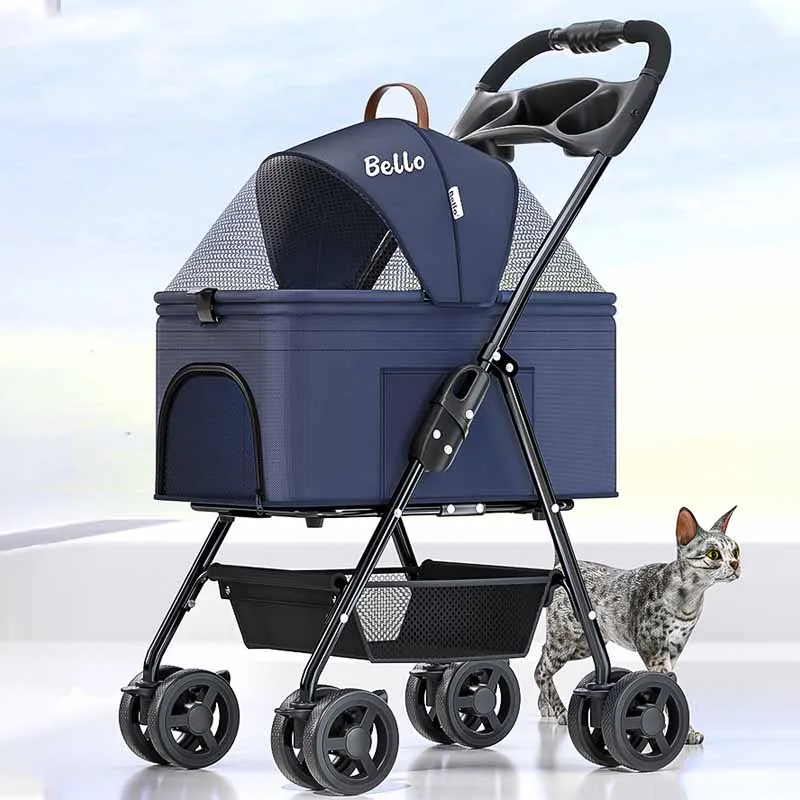 Bello Pet Stroller 4-Wheel Dog Travel Stroller Foldable Trolley Cat Dog Strollers Lightweight Outing Puppy Stroller Pet Suplies