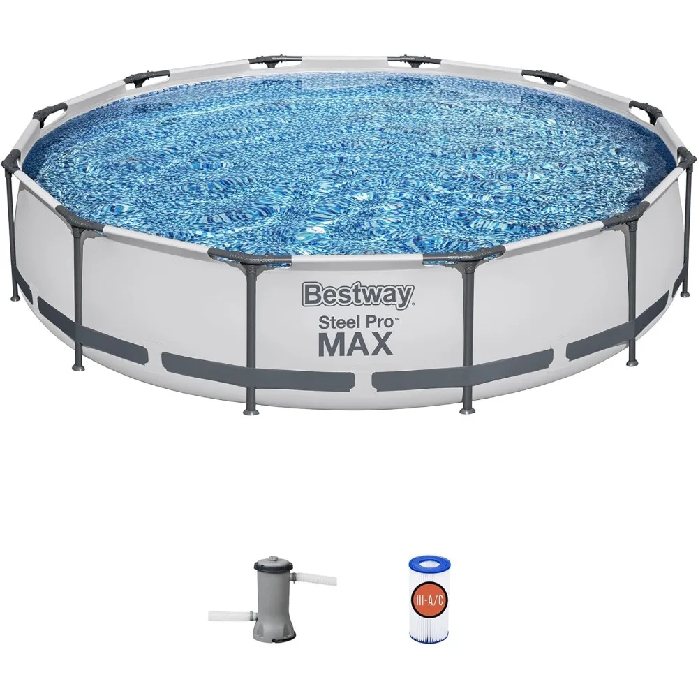 

Steel Pro MAX Above Ground Swimming Pool Round Outdoor Backyard Family Pool Includes 530 GPH Pump and Repair Patch Kit