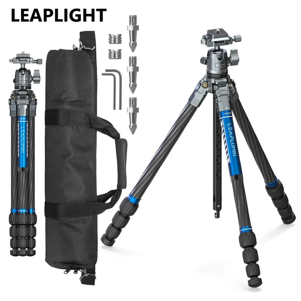 LEAPLIGHT 150cm Carbon Fiber Tripod Travel Tripod wi 360 Adjustable Ballhead 1/4 Quick Release Plate for DSLR Camera Photo Video