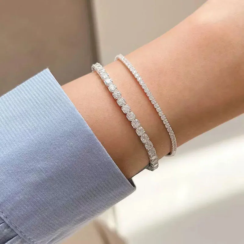 Heißer Sterling 925 Silber Volle AAA Zirkon Armband Edlen Schmuck 16 cm-19 cm 2-3mm glänzende CZ Zubehör Für Frauen Jahrestag Geschenk – Detail 9