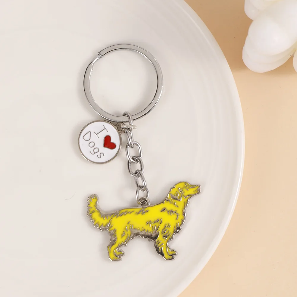 golden retriever keychain Dog Animal Gold Silver Plated Metal Pendant Keychain For Bag Car Women Men Key Ring Love Jewelry