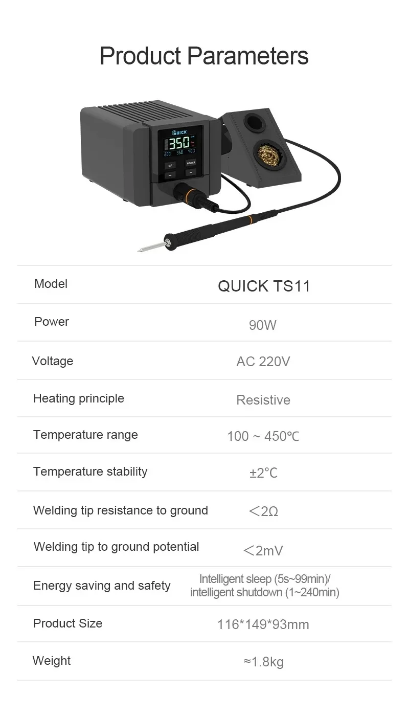 Stazione di saldatura originale QUICK TS11 90W Riscaldamento 2s con display digitale intelligente per la riparazione di saldatura PCB del telefono