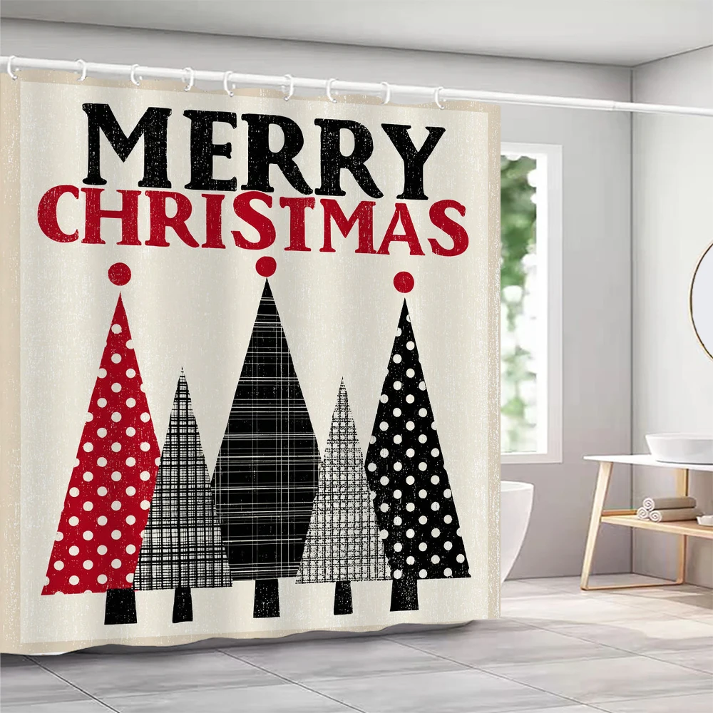 

Merry Christmas Shower Curtain, Bathroom Decorative Christmas tree Shower Curtain, Waterproof Shower Curtain with Hooks