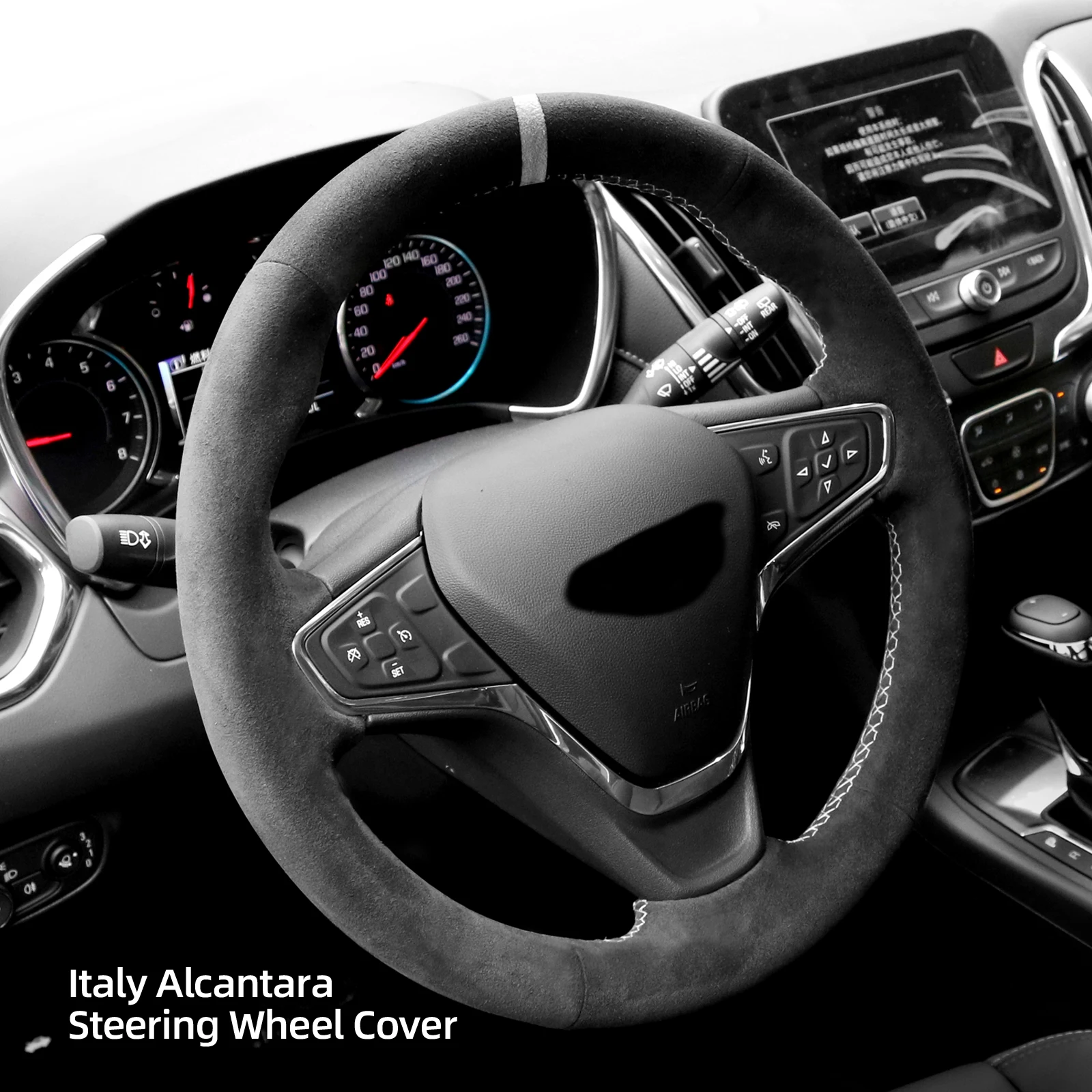 Alfanxi Hand Stitch Alcantara Steering Wheel Cover Compatible with Chevrolet Malibu XL Equinox Opel Ampera-E  2016-2019